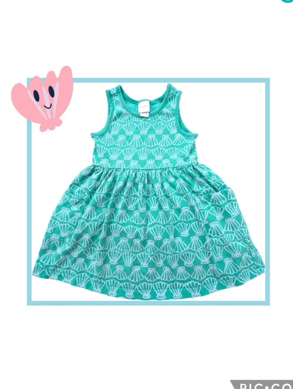 Hanna Andersson Teal Seashell Tank Dress 100% Cotton, Size 4